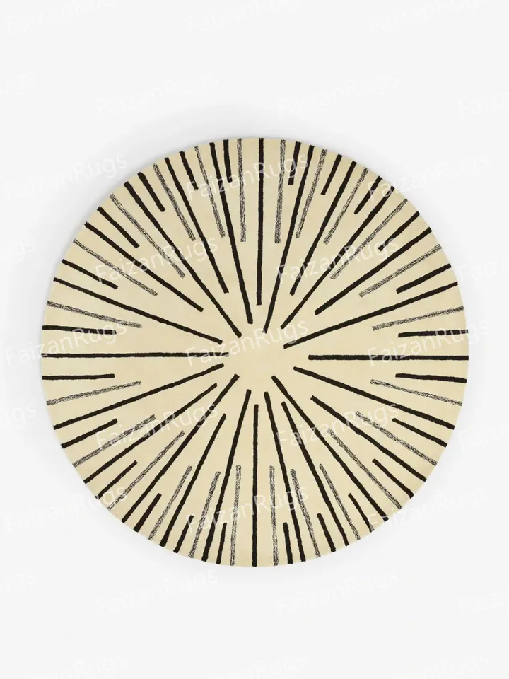 Antique Monochrome Brady Stripe Circle Hand tufted rug 100% wool for kids room, living room, bed room in any size 4x4,5x5,6x6,8x8,9x9,10x10