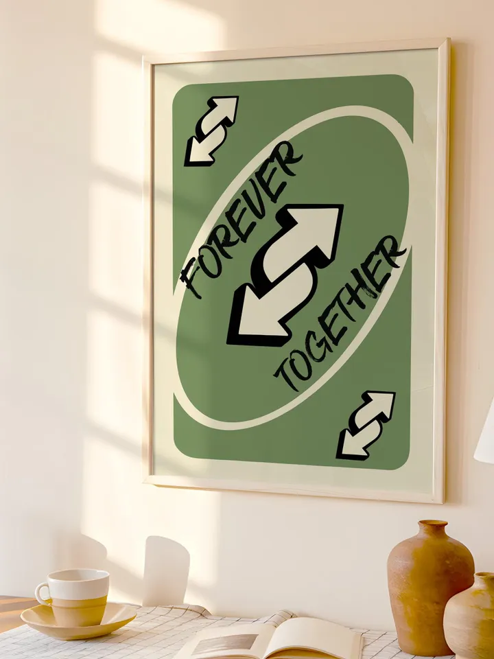 Forever Together play Reverse Card Wall Art Funny Meme Poster Digital Download Green Black Typography Pop Culture Print Game Room Meme Decor