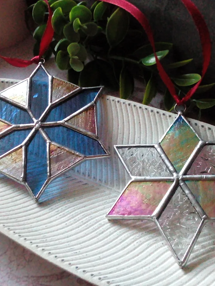 Set of 2 snowflake suncatchers, christmas ornaments, Christmas decorations, Xmas tree star, new year tree toy