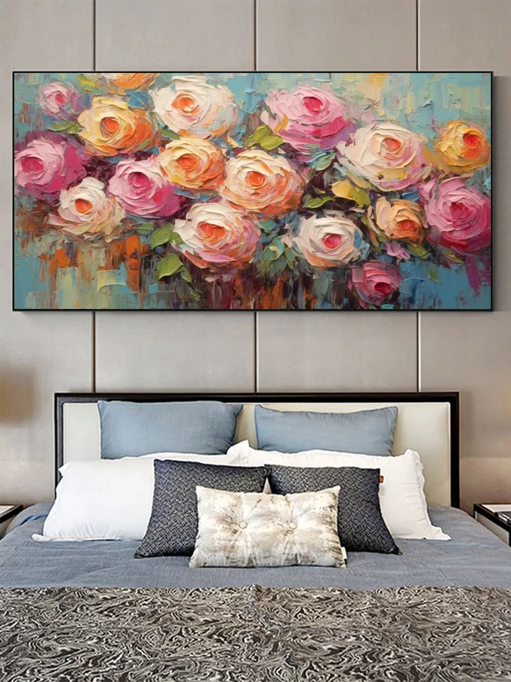 Original Roses Oil Painting On Canvas, Abstract Pink Flowers Painting, Large Wall Art, Home Decor, Custom Painting, Living room Wall Decor