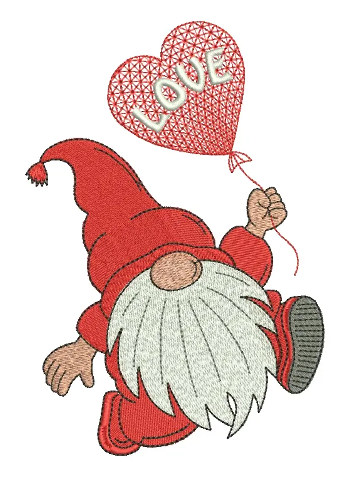 Valentine's Gnome machine embroidery design