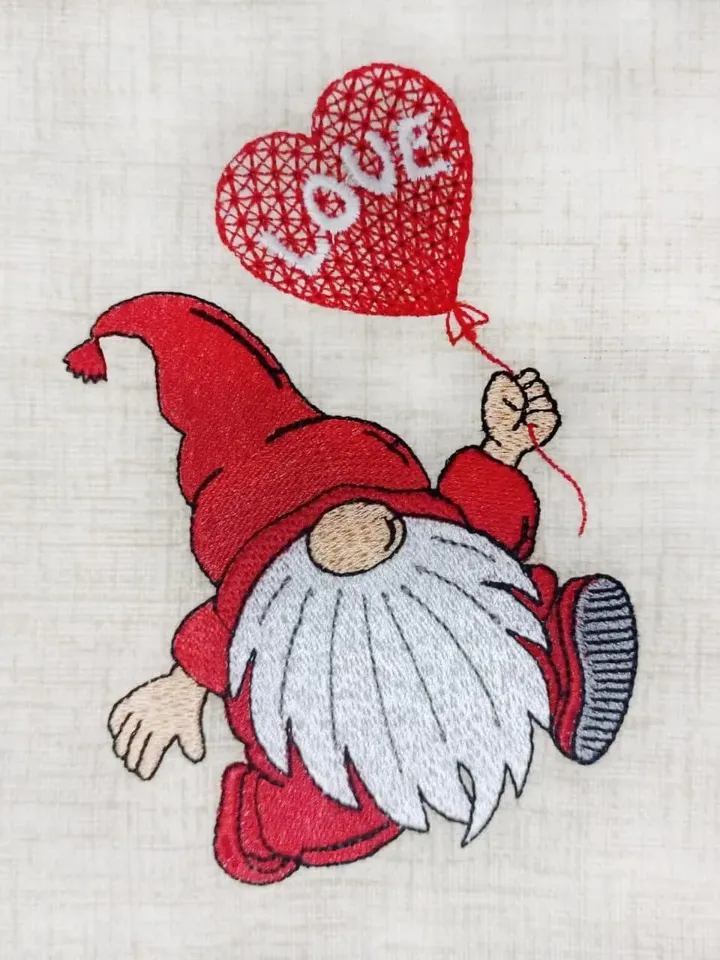 Valentine's Gnome machine embroidery design