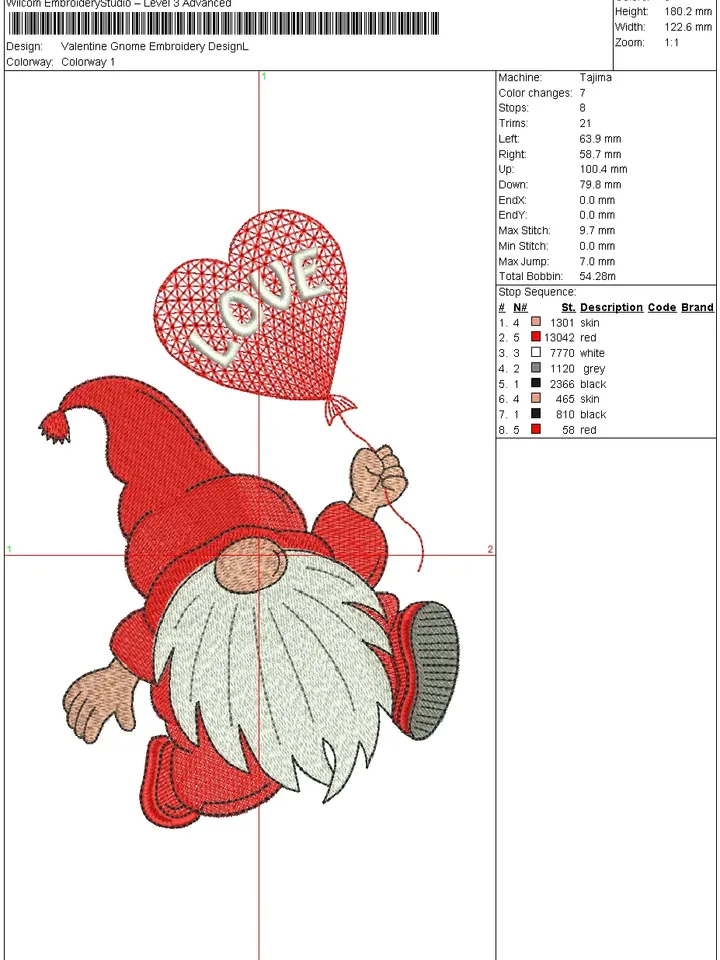 Valentine's Gnome machine embroidery design