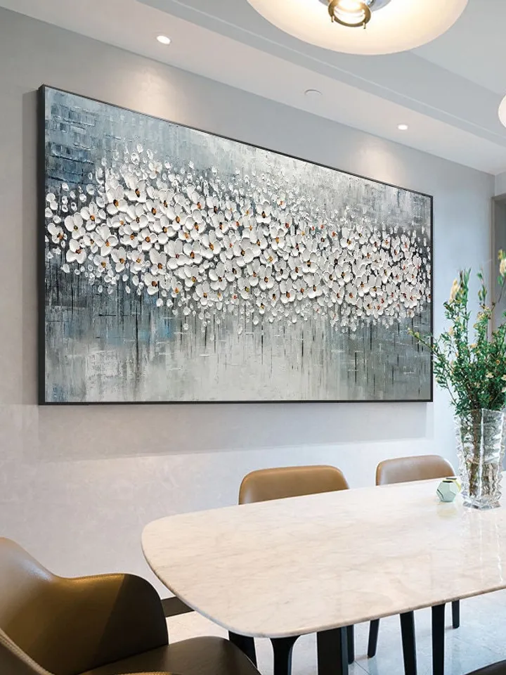 3D Oil Painting Flower On Canvas, Original White Cherry Flower,Large wall art, Palette Knife Painting, Textured Acrylic Painting, Home Decor
