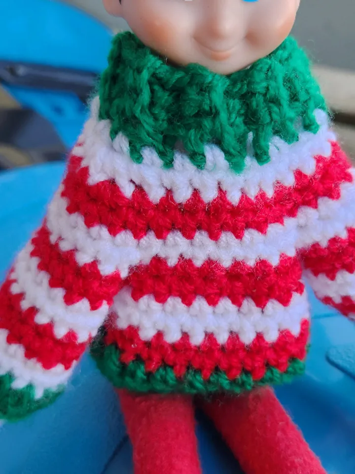 Sweater and Hat Crochet Pattern: Christmas Elf on The Shelf Holiday outfit and video tutorial