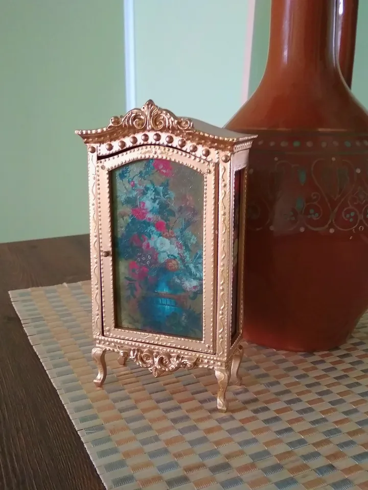 Golden Victorian Dollhouse Wardrobe. Doll Furniture. 1:12. Handmade.