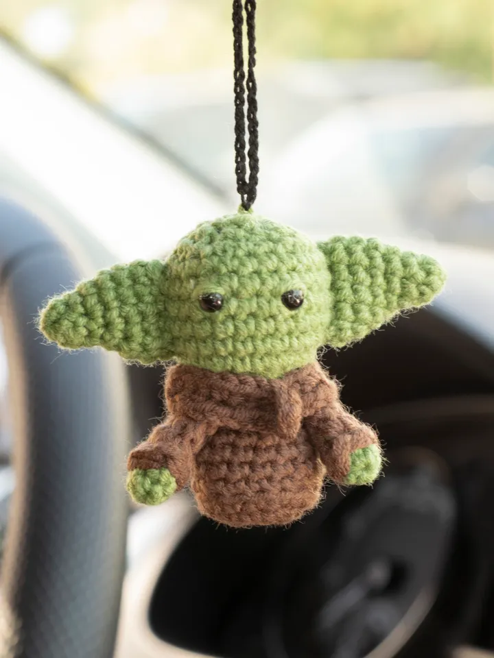 Baby Yoda car hanging accessory for Star Wars lover,  stuffed green alien, rear view mirror charm, Grogu toy car pendant
