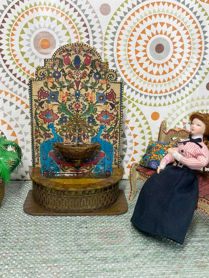 Fountain wall for a doll house. Doll mini. 1:12. Fountain for the puppet garden.