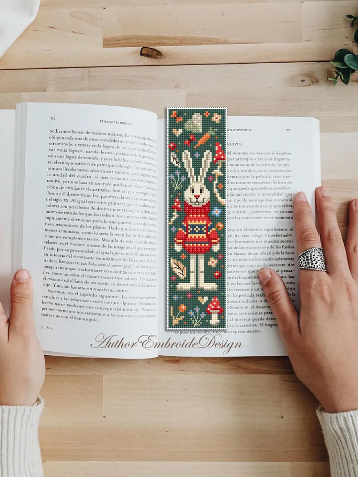 Animal bookmark cross stitch pattern PDF download Scandinavian folk rabbit cross stitch chart, Autumn bookmark pattern digital PDF #B428