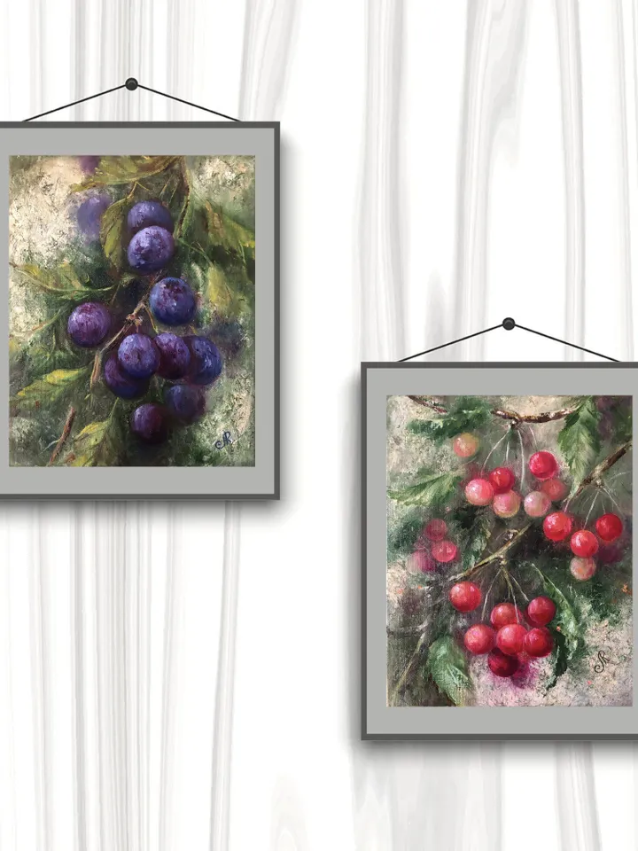 Cherry Painting Original Fruit Oil Painting Kitchen Still life Painting