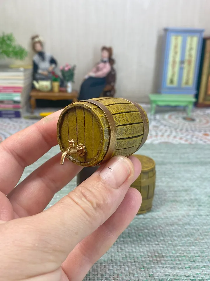 Wine set. Barrel with wine. Barrel. Puppet miniature. 1:12. Doll accessories.