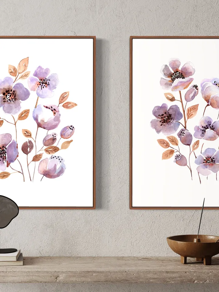 Purple Flowers Print, Watercolor Art Set Of 2, Farmhouse Decor ,Purple Wall Decor Print,Floral Wall Art, Flowers Decor, Purple Flowers Art