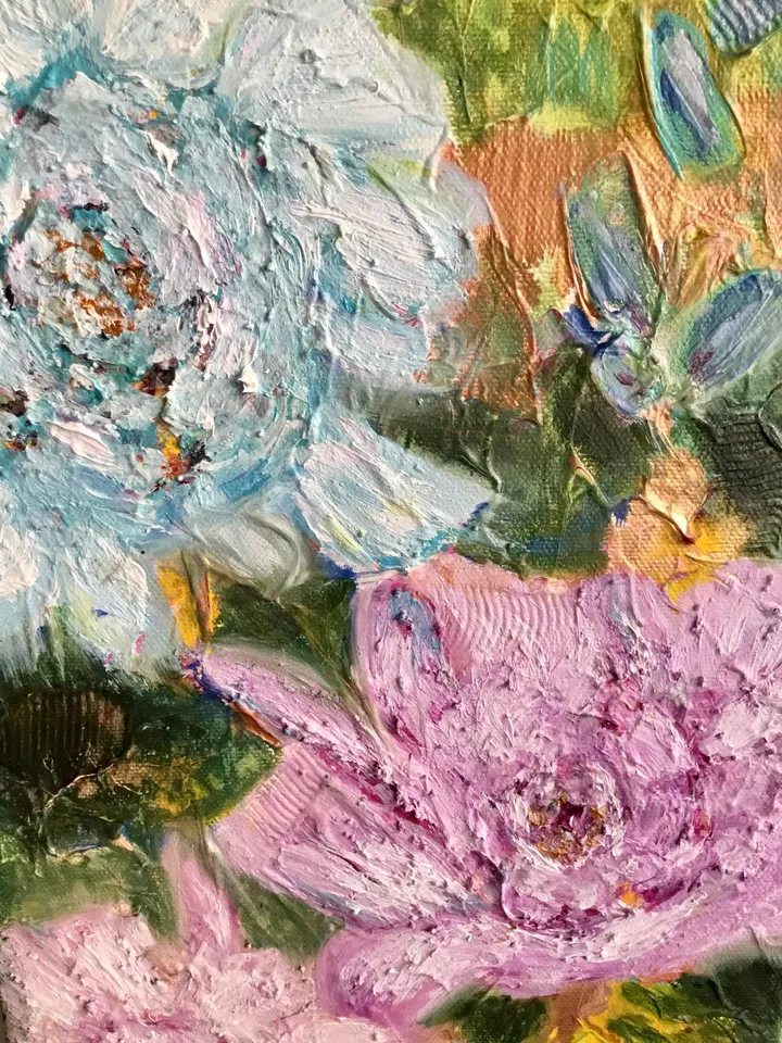 Flowers painting ,Abstract flowers on fantasy background,acrylic mix media painting.