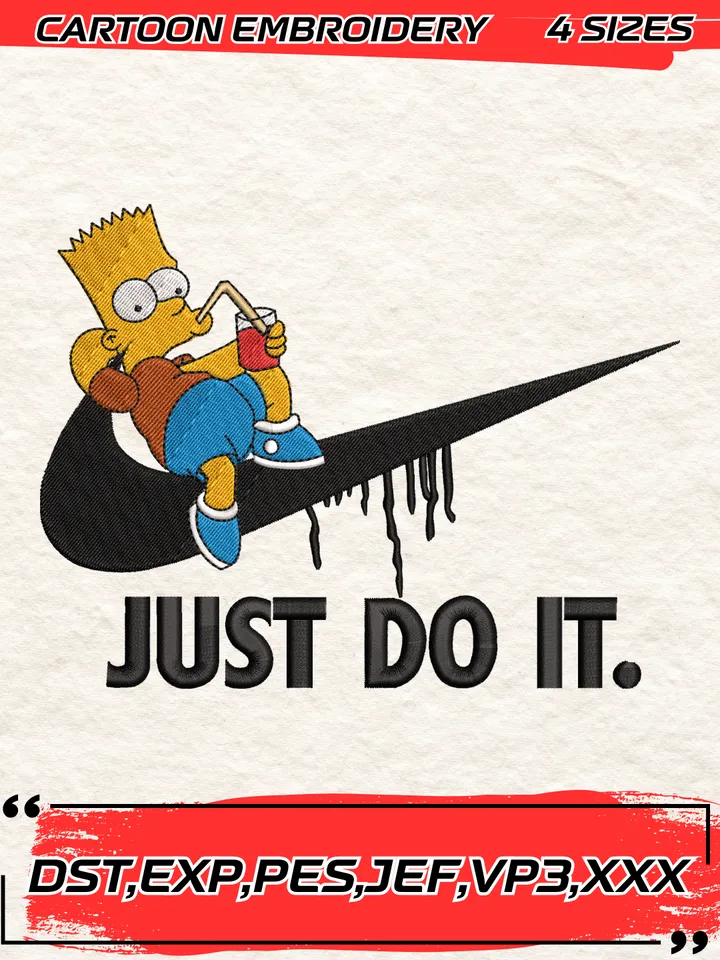 Swoosh Bart Simpson Embroidery Design,Simpson Embroidery Design,Machine Embroidery Design File,4 Sizes, Digital Download