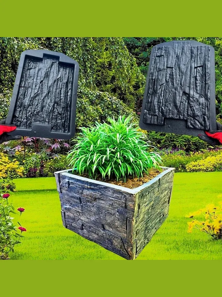 Set of 2 molds for a garden flowerpot "stone texture"450 * 460 * 30 mm,