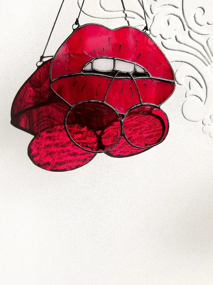 Stained glass sun catcher "Cherry Lips"