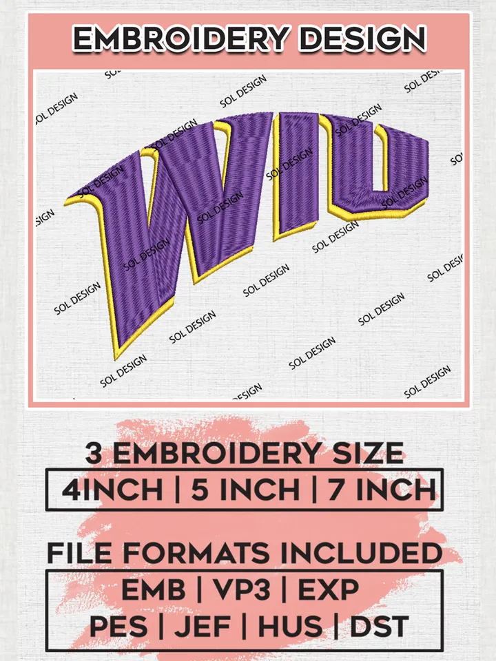 WIU Leathernecks Team Logo Embroidery Design Files, NCAA Western Illinois Leathernecks Machine Embroidery, NCAA Teams, 3 sizes, NCAA Machine embroidery designs, Digital Download