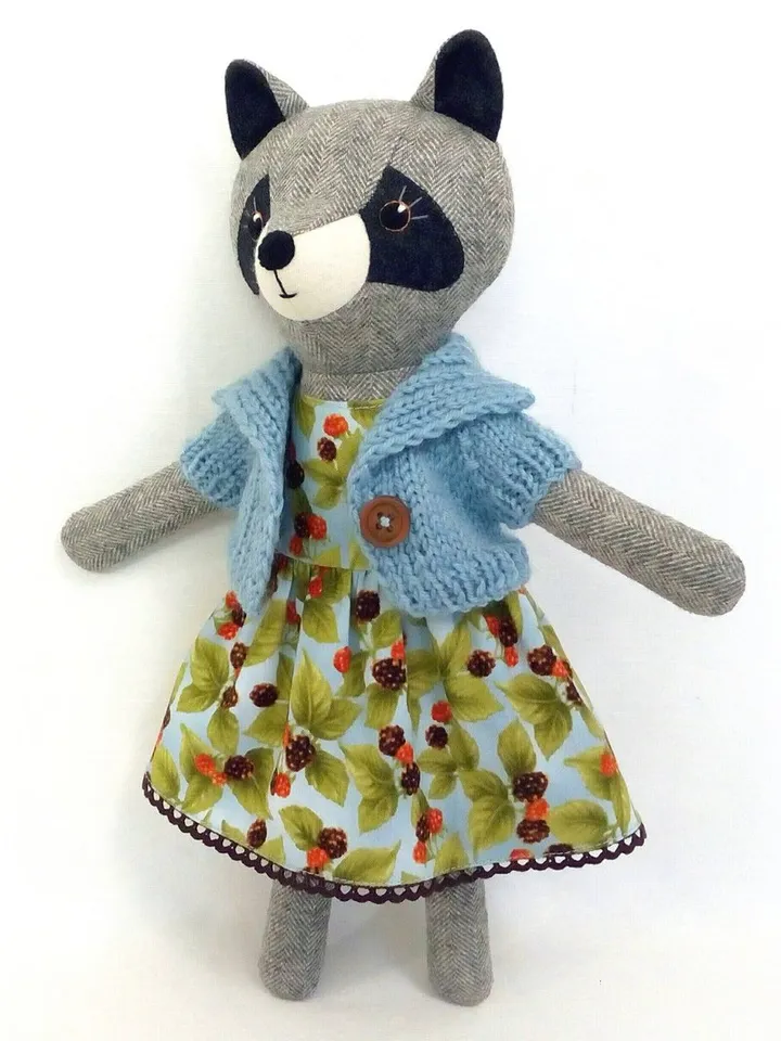 Gray raccoon girl, stuffed animal toy, handmade soft raccoon doll