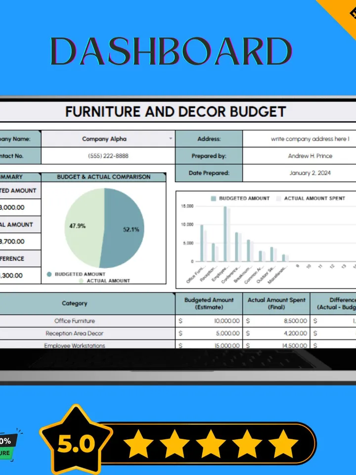 Furniture and Decor Budget Template, Home Styling Cost Planner, Interior Design Expense Tracker, Room Makeover Budget Spreadsheet