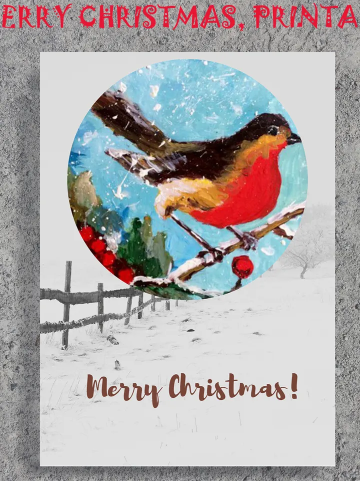 Red Bird Christmas Card, Digital greeting card, Christmas E-card