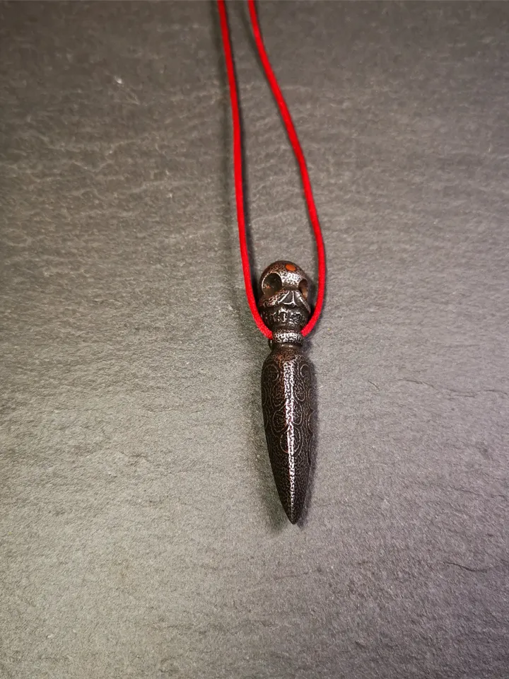 Gandhanra Handmade Skull Phurba Amulet,Kila - Dorje Phurba,Tibetan Budhist Ritual Implement Pendant,Made of Cold Iron,2.24"