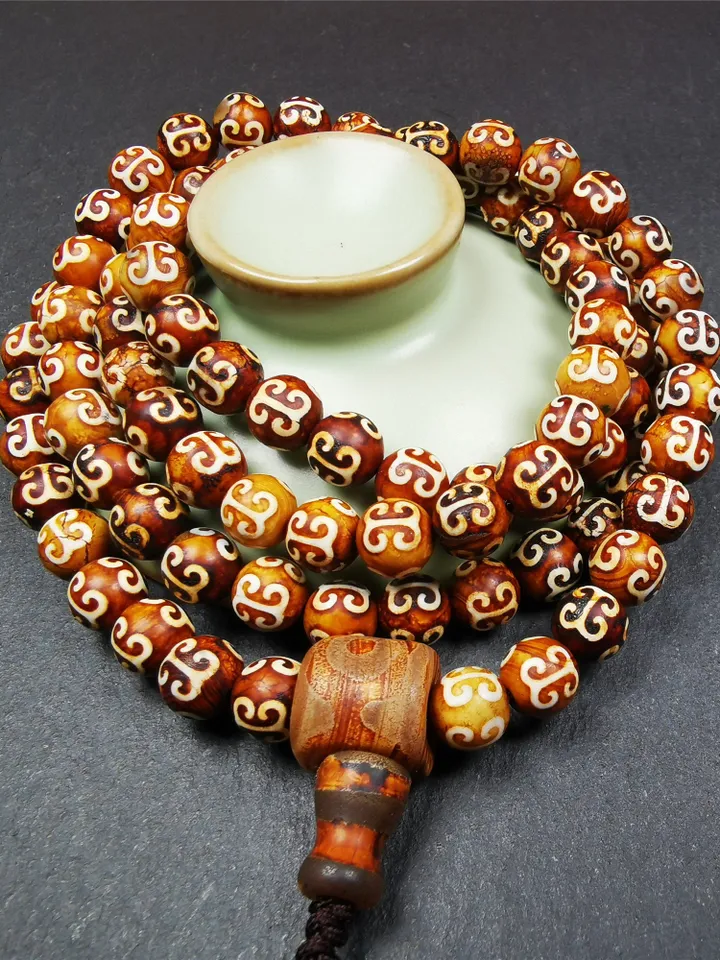 Gandhanra Tibetan Mala, Prayer Beads,Tibetan Rosary for Meditation,Made of Shale Stone Beads,Diameter 0.3 inch, Circumference 33 inch
