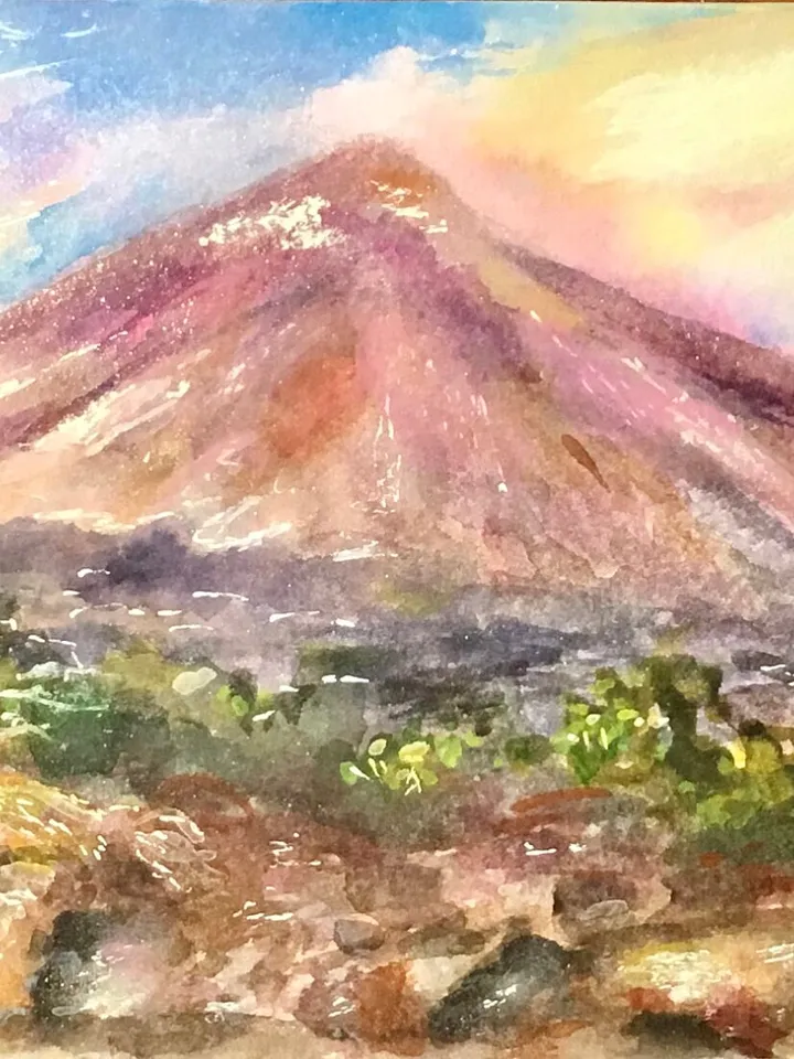 Tenerife,Canarias original watercolor panoramic painting,Teide mountain,Puerto de la Cruz beach,holiday islands memory,unique handmade gift.