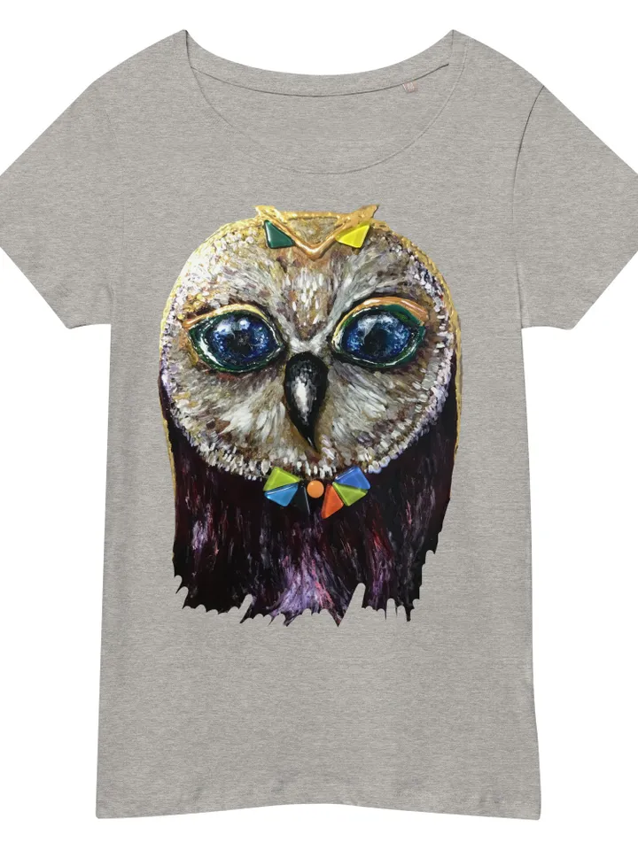 Red owl in glasses Women’s organic t-shirt made with my original stained glass painting,unique design handmade t shirt,special gift for her