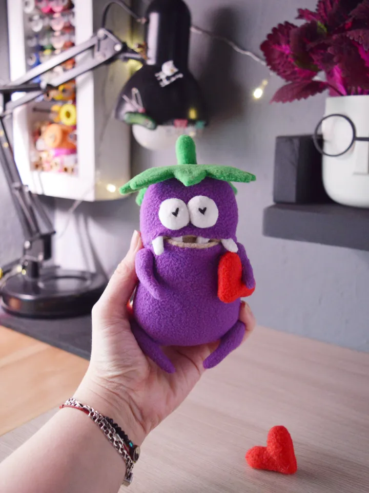 PDF plush sewing pattern β Fleece Eggplant Softie Toy DIY Guide