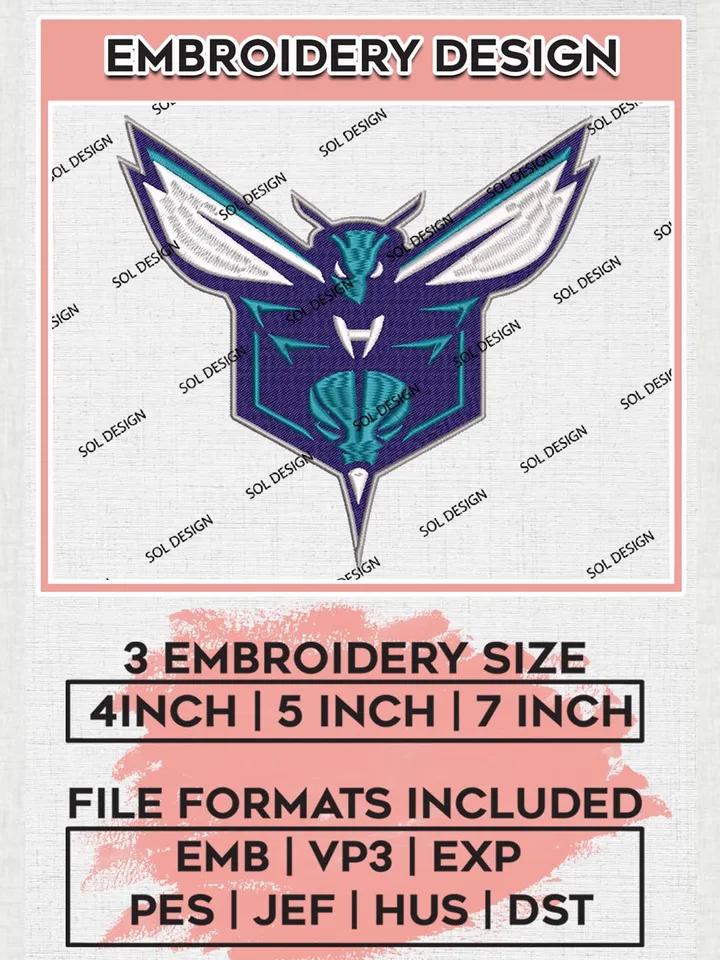 Charlotte Hornets Embroidery Design Files, NBA Embroidery Files, NBA Charlotte Hornets Machine Embroidery Design, Digital Download