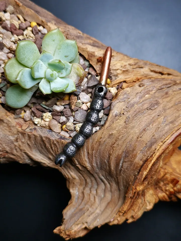 Handmad Charm Pendant,Tibetan Cordyceps Sinensis,Made of Cold Iron and Brass