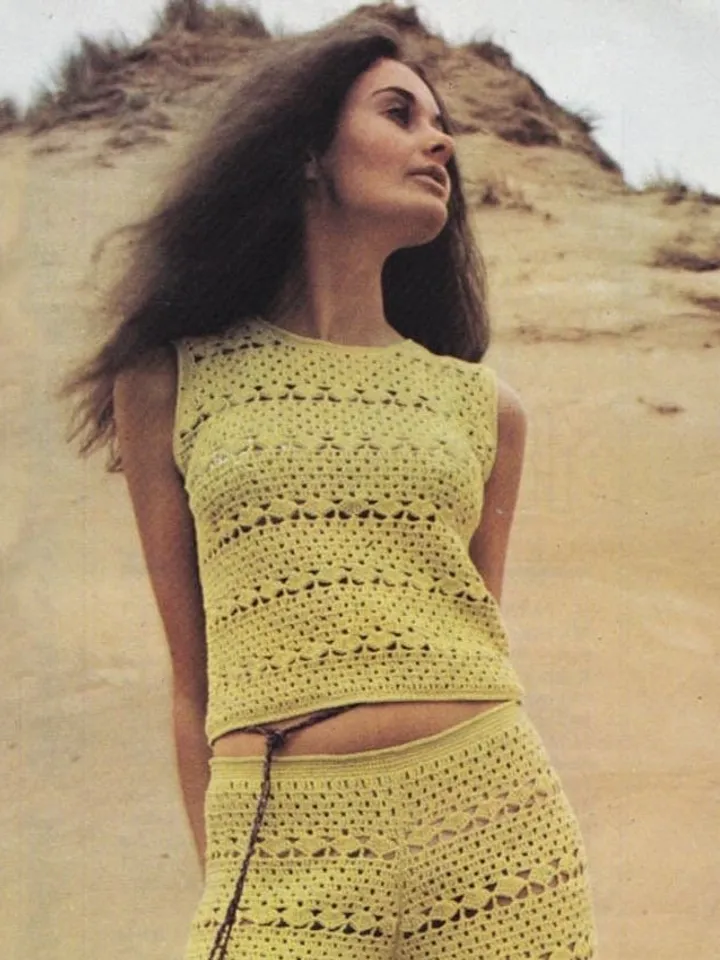 Crochet top and crochet trousers pattern, lacy crochet top, pants crochet pattern pdf instant download