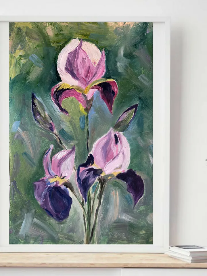 Irises flowers original oil painting wall art modern painting 8x11 inches