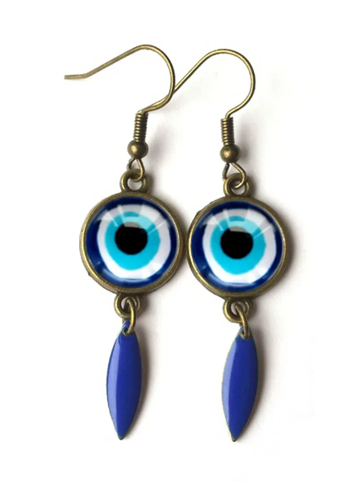 Evil eye earrings, Blue evil eye, Enamel Earrings, Gift, Eye earrings, Good luck, glass cabochon, Evil Eye Jewelry