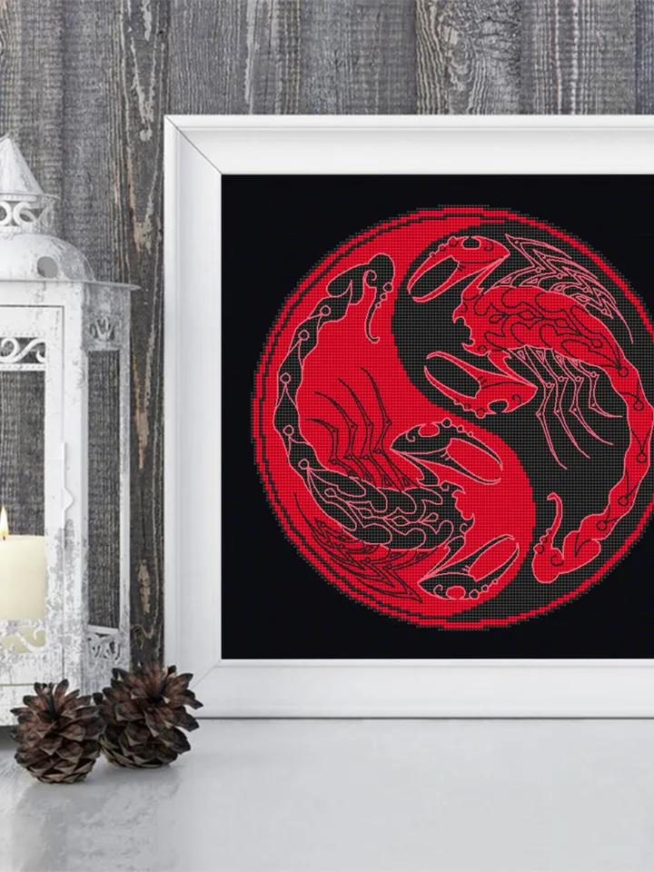 Mandala Yin Yang cross stitch pattern PDF download Mandala scorpio cross stitch chart, Yin and yang embroidery PDF, Oriental decor #M218
