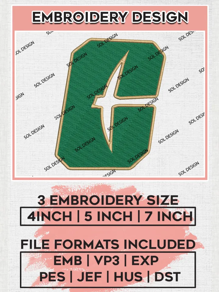 Charlotte 49ers Logo Machine Embroidery Design, NCAA Charlotte 49ers Embroidery Design Design files, NCAA Embroidery Designs, NCAA Machine Embroidery Designs, Digital Download