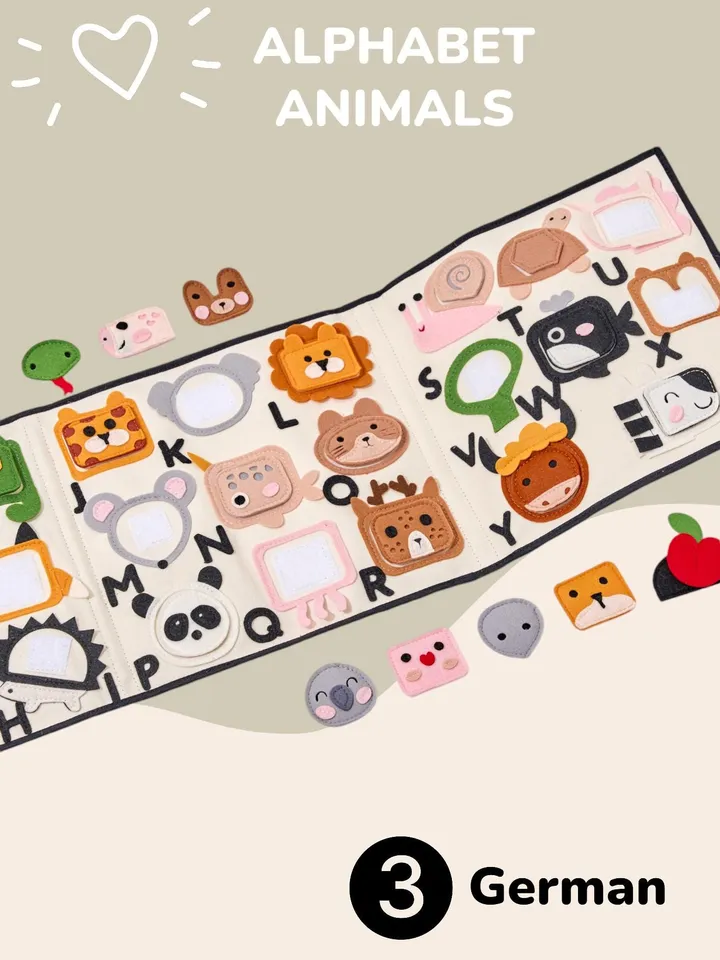 montessori quiet busy book toddler 1,2 year old, abc felt activity alphabet book, felt animals abc toys, autism toys 12 months, kinderkrama