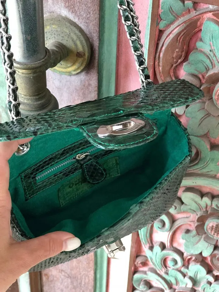 Dark green Crossbody Bag Genuine Python Skin | Adjustable Chain Classy Elegant snake Crossbody Small Lady Summer Bag | Python Purse
