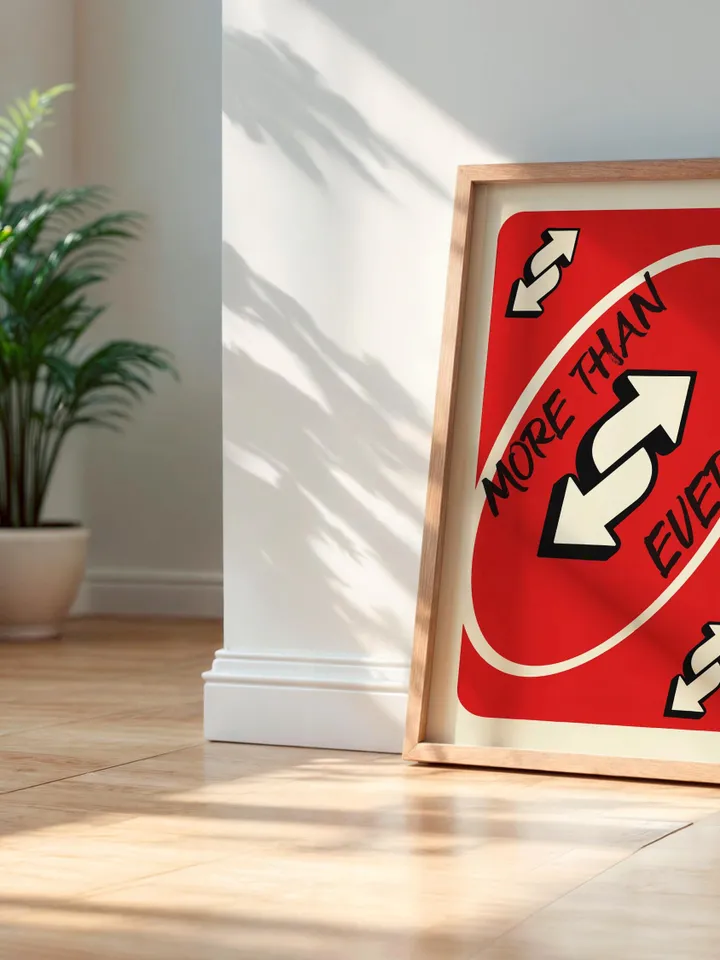 More Than Ever play Reverse Card Wall Art Funny Meme Poster Digital Download Red Black Typography Pop Culture Print Game Room Meme Decor