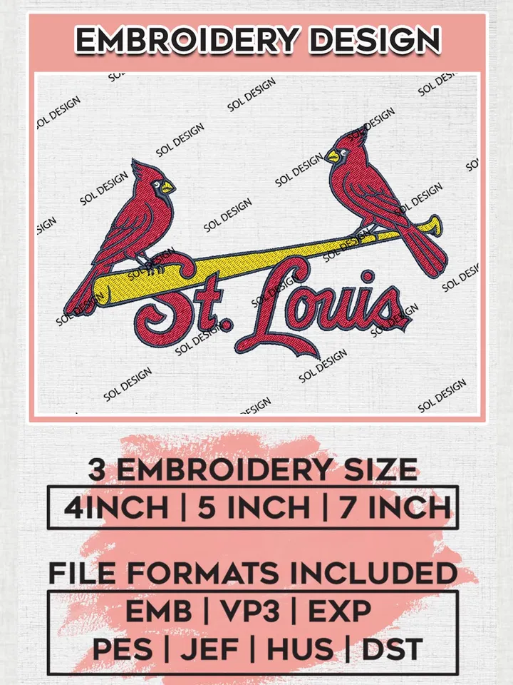 St. Louis Cardinals Logo Embroidery Files, MLB St. Louis Cardinals Team Embroidery, MLB Machine embroidery designs, Digital Download