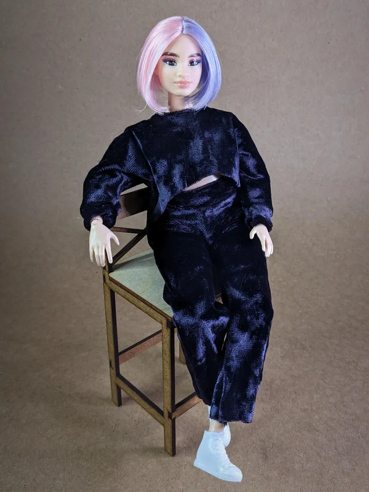 Handmade casual purple velvet two-piece set (long-sleeve and pants) for 1/6 scale fashion female dolls