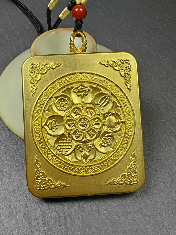 Gandhanra Hand Painted Tibetan Gau Ghau Shrine,Consecration Yellow Jambhala Amulet,Mini Tibetan Buddhist Altar Pendant