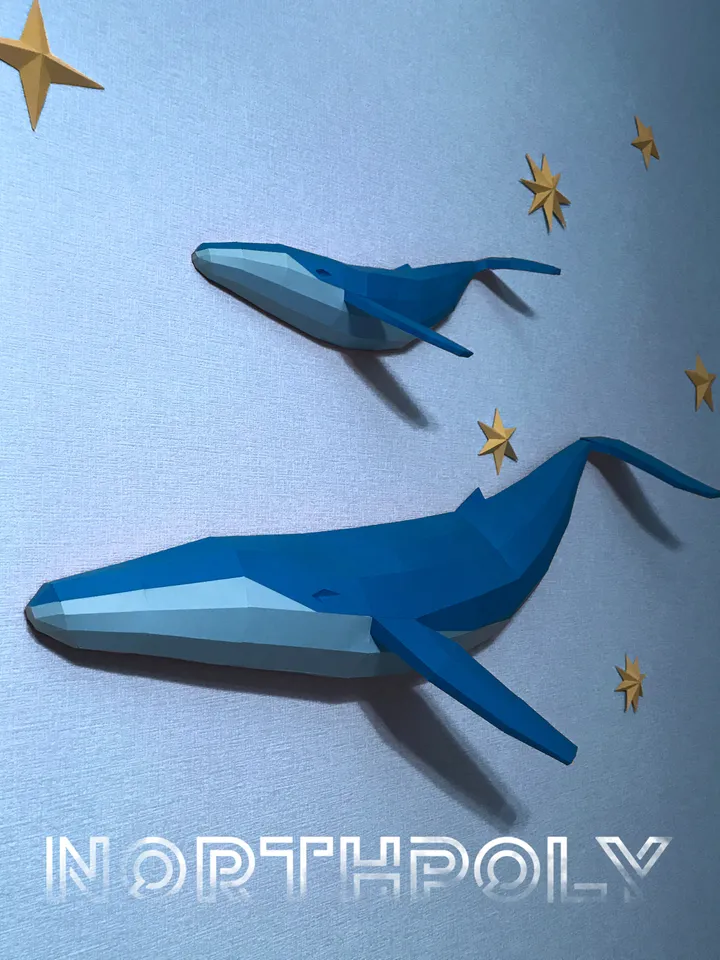 Papercraft Whales And Stars, Digital Template, PDF Download, Gurko, 3D Low Poly, Pepakura, DIY Origami Sculpture, Paper Decor, DIY Gift