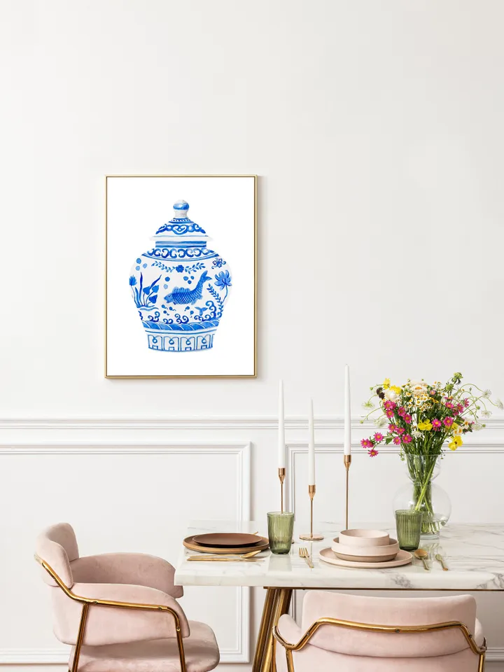 Chinoiserie Wall Art  Traditional Chinese Blue and White Porcelain Vases Giclee Wall Art Room Decoration Home Decor Gift Idea Vintage Poster