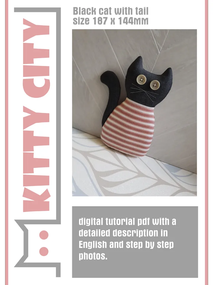Cat sewing pattern PDF, tutorial in english, Halloween doll Pattern, Stuffed animal diy