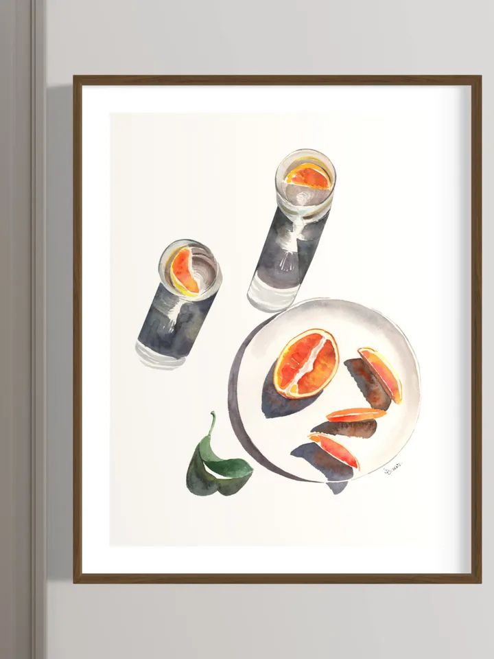 Watercolor Cocktail Orange Wall Art Still Life Print, Watercolor Drink, Modern Food Art, Modern Kitchen Decor, Bar Cart Art,Minimalist Decor
