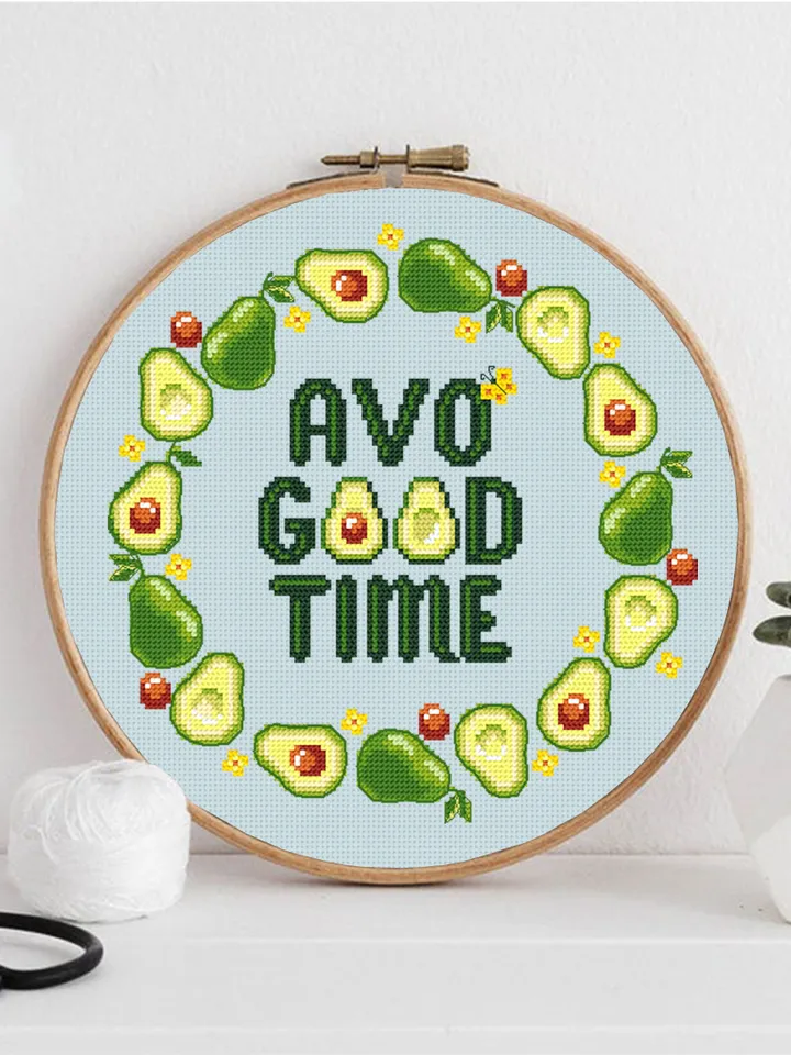 Avocado wreath cross stitch pattern download PDF Framed quote cross stitch chart, Avo good time, Funny cross stitch, DIY Home decor #Q52