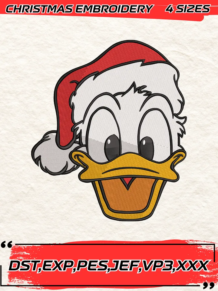 Donald Duck Embroidery Design,Christmas Embroidery Design,4 Sizes, Digital Download