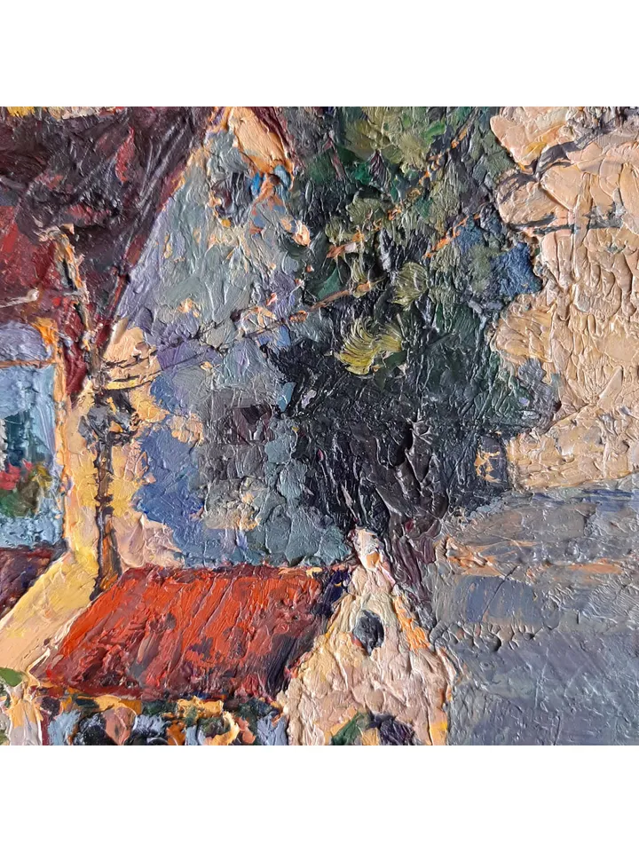 Cityscape Sunset Painting 14x11" ORIGINAL PAINTING Oil Impressionist Old Town Artwork Signed by artist Marina Chuchko