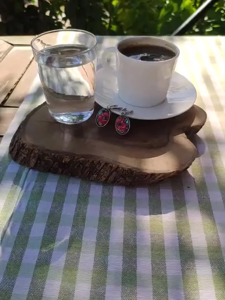 Pearl earrings: Red poppies on shell earrings. Aesthetic handmade floral design. Hand painted stylish jewelry gift with big red flower.